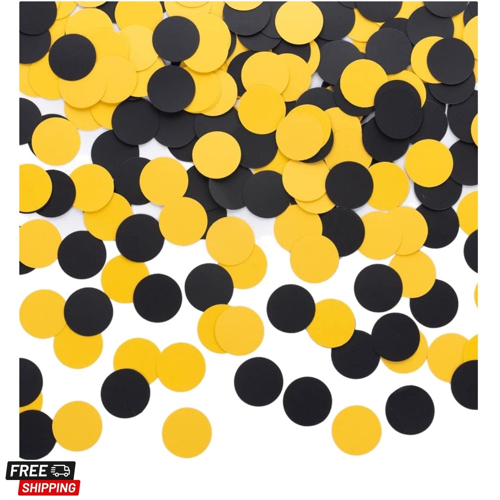 Black and Yellow Confetti Table Decoration for Birthday Graduation Baby Showe…