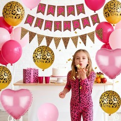 Pink Leopard Decorations, Gold Cheetah Print Animal Balloons Hot Pink and Hea…