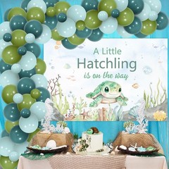 Sea Turtle Baby Shower Decoration Boy, A Little Hatchling is on The Way Backd…