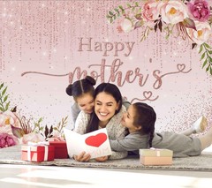 7x5ft Pink Floral Mother’s Day Backdrop Banner – Happy Mother’s Day Party Decor