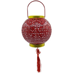 Solar For Red Lantern Iron Hanging Light Outdoor Festive Garden Decoration New