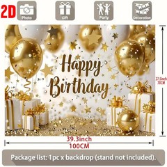 2D flat banner 1x birthday party backdrop,Happy birthday with Golden background☋