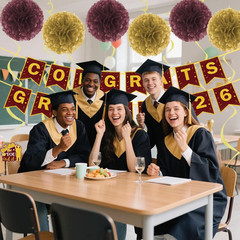 17 Pcs Maroon and Gold Graduation Decorations, Congrats Grad 2026 Banner Set wit