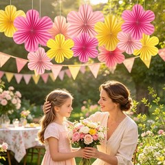 Colorful Paper Flower Decorations – Wall Decor, Floral Backdrop, Hanging Fans, C