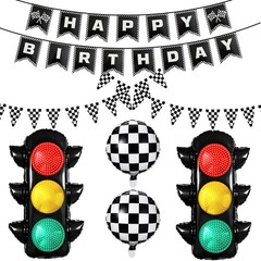 Race Car Birthday Party Decorations with Traffic Light Balloons,Automobile Pa…