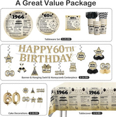 60Th Birthday Decorations for Men, Disposable Tableware Set with Banner, Balloon