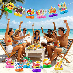 12Pcs Beach Party Decorations,Summer Party Decorations Honeycomb Centerpiece for