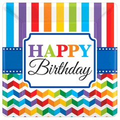 Bright Color Chevrons Square Dessert Plate and Napkin Happy Birthday Party Pack