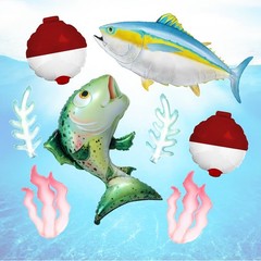 8 Pcs Fishing Balloon Set – Realistic Trout, Tuna, Bubble and Seaweed Foil Ba…