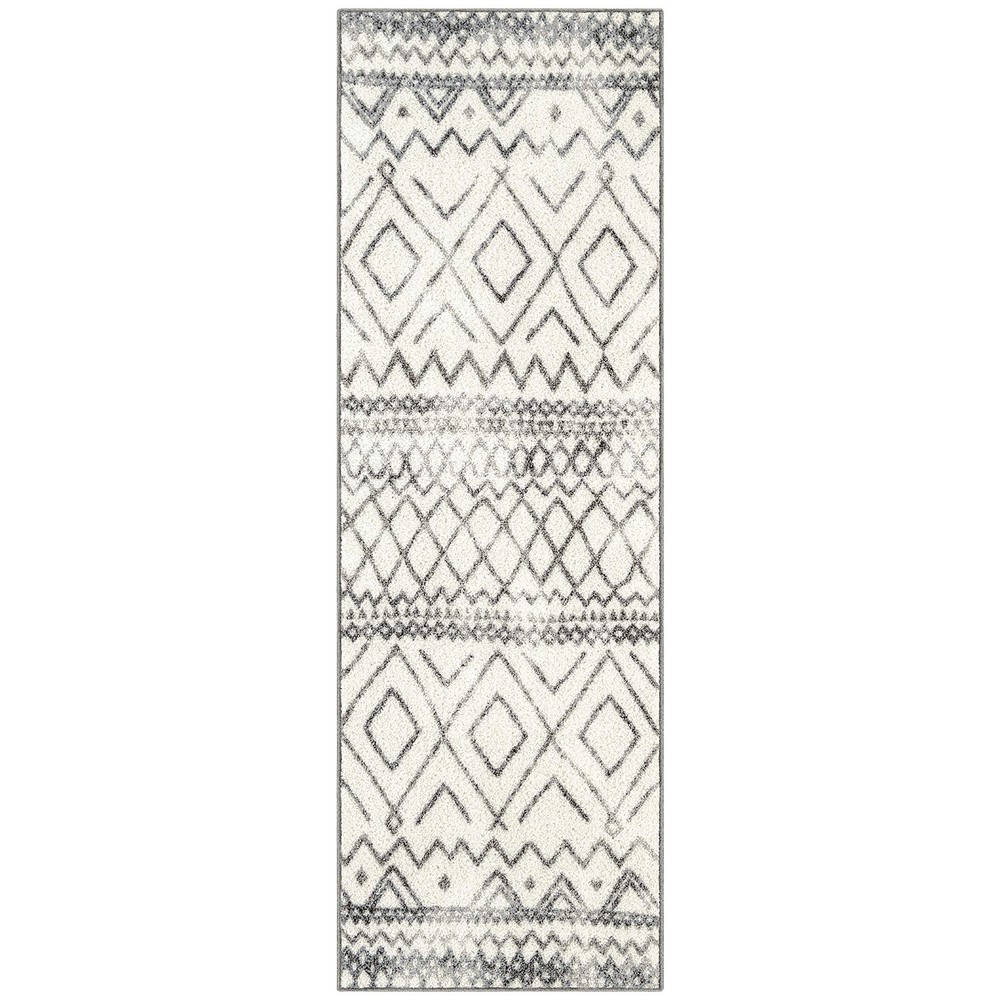 Maples Rugs Diamond Distressed Moroccan Runner 2′ x 6′ (Runner), Ivory/Grey