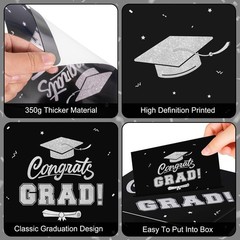 Graduation Decorations 2026 Card Box, Black Silver Congrats Grad Paper Gift Crad