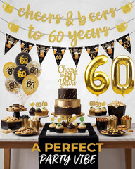 60Th Birthday Decorations for Men, 3 Pre Strung Cheers to 60 Years Banner with G