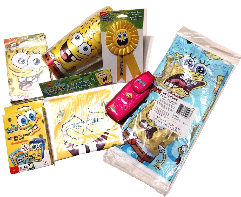 SpongeBob SquarePants Nickelodeon PARTY Tablecloth Invites Cups Bags & Misc LOT