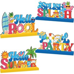 4 PCS Pool Party Decorations Wood Table Centerpieces Hawaii Tropic Summer