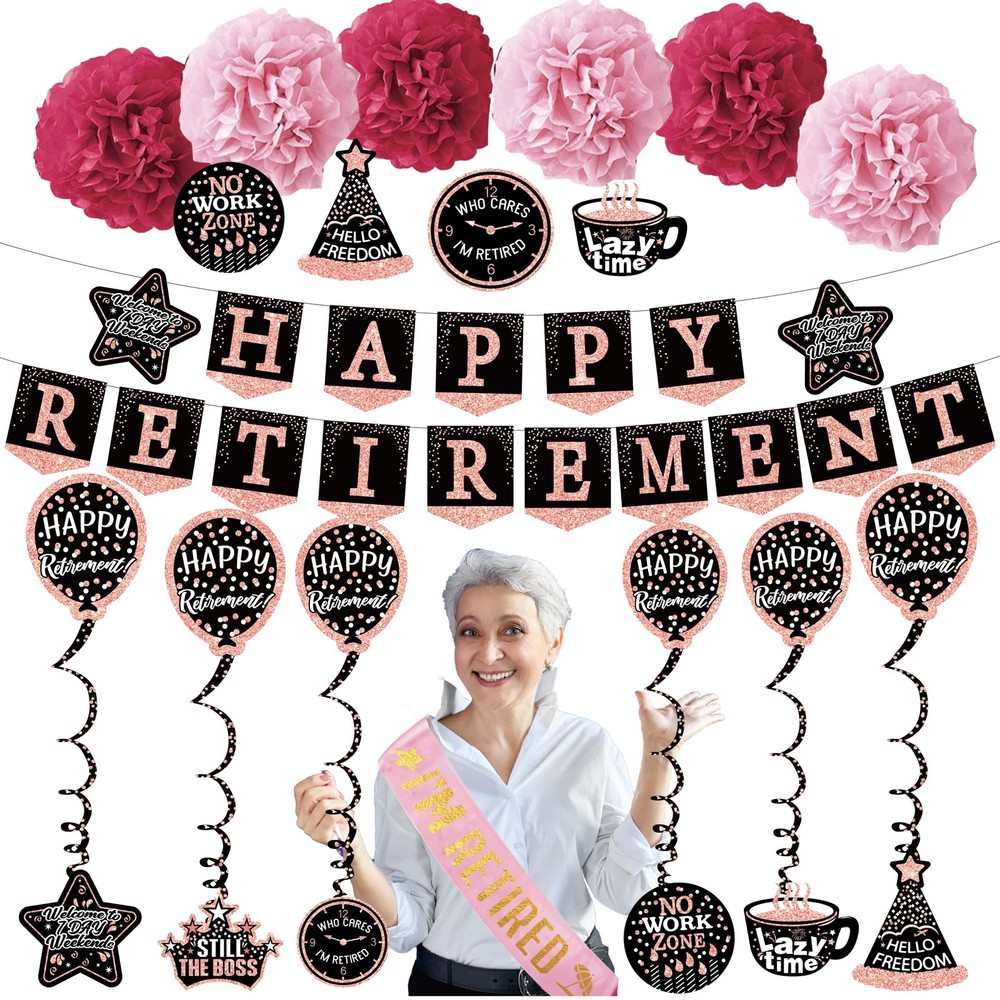 retirement party decorations banner gifts – (22pack) happy retirement rose gold