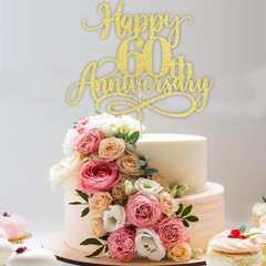 Gold Glitter Happy 60th Anniversary Cake Toppers – Wedding Anniversary Party,…