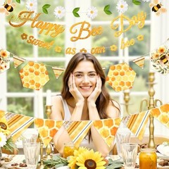 Bumblebee Party Decorations – Happy Birthday Banner – DIY Pre-Strung – Happy Bee