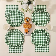 Green Gingham Plaid Party Tableware Set (Plates, Cups, Napkins, Utensils)