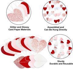 8 Pack Rose-Gold Pink Burgundy-Red White Heart Garland Valentines Decorations He