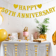 50Th Anniversary Decorations, Gold Glitter Happy 50Th Anniversary Banner with 50