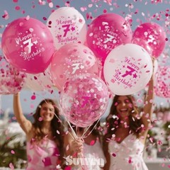 th Anniversary Balloons 38PCS 12Inch Latex Number Printed Balloons 1-9 7 Pink