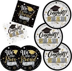 Graduation Decorations 2026 Black and Gold Grad Party Supplies with Disposable