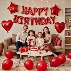 27 Pcs Red Birthday Decorations, 3D Foil Red Happy Birthday Balloon Banner, P…