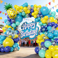 160Pcs Cartoon Sponge Balloons Garland Arch Kit, Birthday Decorations Yellow Blu