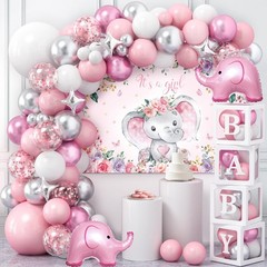 138Pcs Elephant Baby Shower Decorations Girl, Baby Boxes with Letters & Pink …