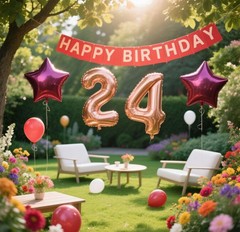 24th Birthday Party Decorations Rose Gold for Women, Birthday Banner Rose Red…
