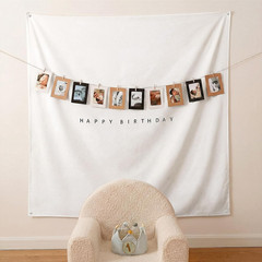 59X59 Inch Happy Birthday Backdrop Tapestry Minimalist Happy Birthday Banner Whi