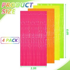 4 Pack Glow in The Dark Tinsel Curtains, Neon Party Decorations 3.3 x 6.6 Ft …