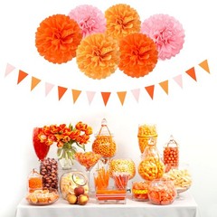 Pink-Orange Groovy Party-Decorations Pom-Poms Streamers – 23pcs Fall Autumn T…
