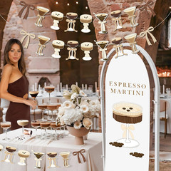4Pcs Espresso Martini Party Banner Garland, Espresso Martini Glasses Bow Garland