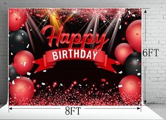 AIIKES 8X6FT Happy Birthday Backdrop Red Glitter Balloons for Girls Women Photog