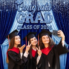 Large Class of 2026 Graduation Backdrop 5.9×6.6ft Blue Congrats Grad Photo Props
