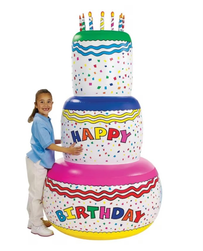 Jumbo Inflatable Happy Birthday Cake 37″ x 6FT Vinyl Confetti Party Decor