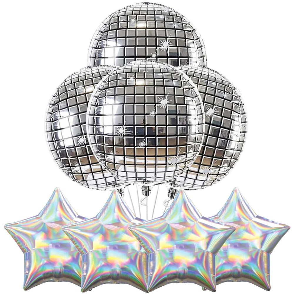 8 Pcs 22 inch Disco Balloons Silver Star Balloons for 70s Disco Party Dancing…