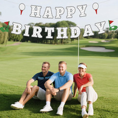 Golf Happy Birthday Banner, Pre-Strung Golf Ball Texture Birthday Party Decorati