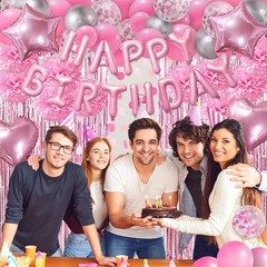 Pink Happy Birthday Party Decorations for Baby Girls Women Party
