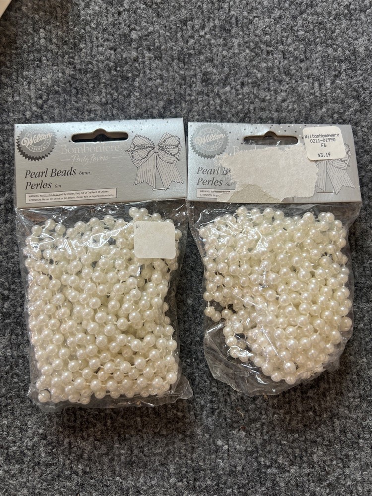 Wilton Bomboniere! Pearl beads 6mm / 5 yards / 211-1990 / lot of 2 / NEW