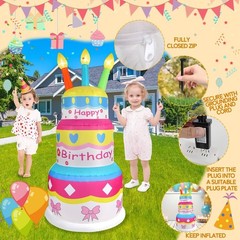 6 FT Inflatable Happy Birthday Cake Decorations, with Candles, Build-in LED Ligh