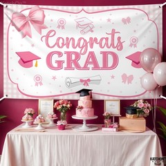 Pink Bow Congrats Grad Banner – 72×44 Inch | Pink graduation banner Class Of 202