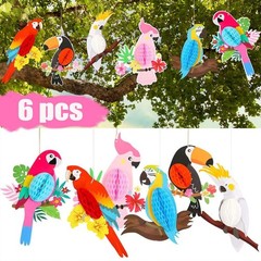 6pcs Tropical Birds Hanging Parrot Paper Honeycomb Hawaiian Party Bar Wall Decor