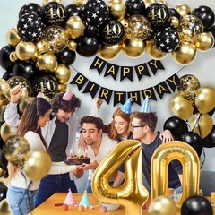 115pcs 40th Birthday Balloon Arch with Black Gold Balloon Garland happy Birth…