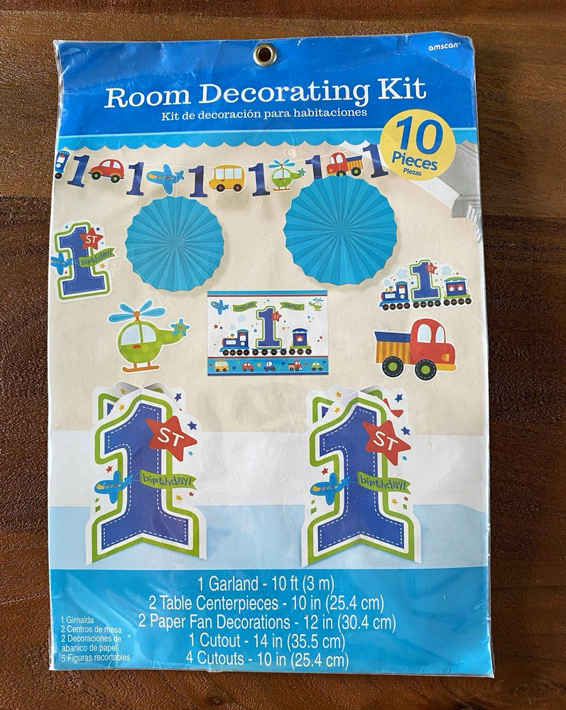 Amscan 1st Birthday All Aboard planes trains cars Decorating Kit