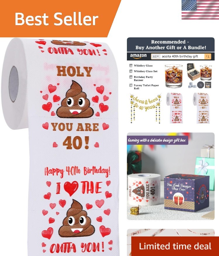 Funny Prank Toilet Paper for 40th Birthday with 3-Ply Comfort & Gift Box