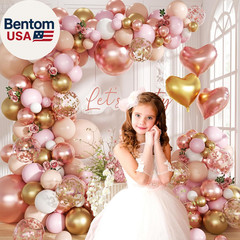 Rose Gold Balloon Garland Arch Kit, 140Pcs Nude Pastel Pink Metallic Gold White
