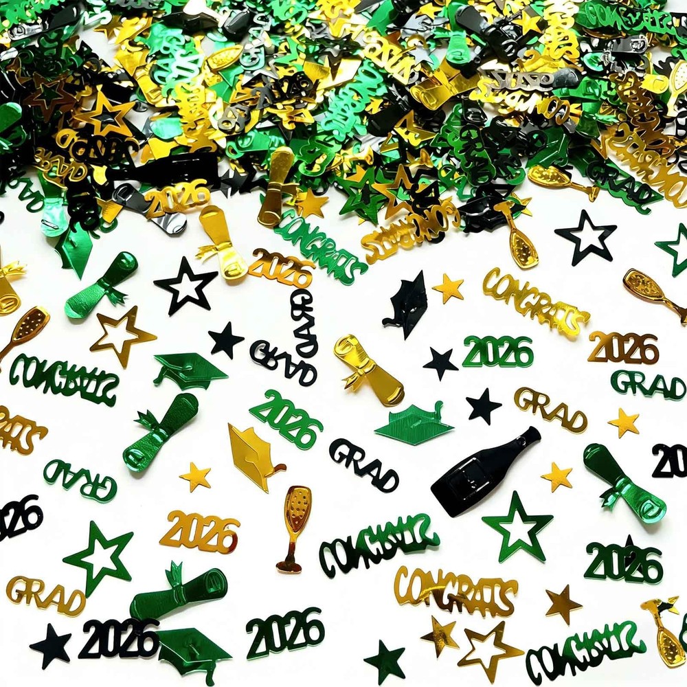 1000 PCS Green Gold Black Graduation Confetti Class 2026 Table Centerpiece