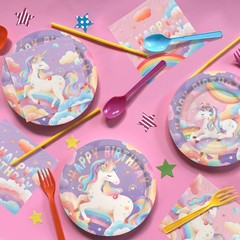 Unicorn Birthday Party Supplies Kit for 24 Guests – Plates, Napkins, Cups & Bann